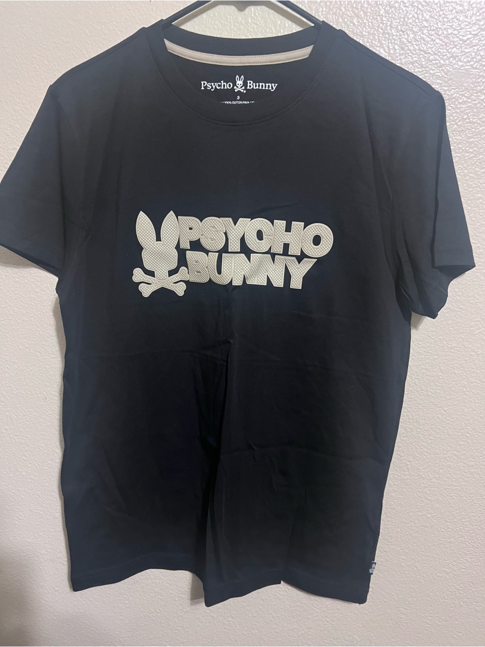Psycho Bunny Black Tee with White Logo Graphic